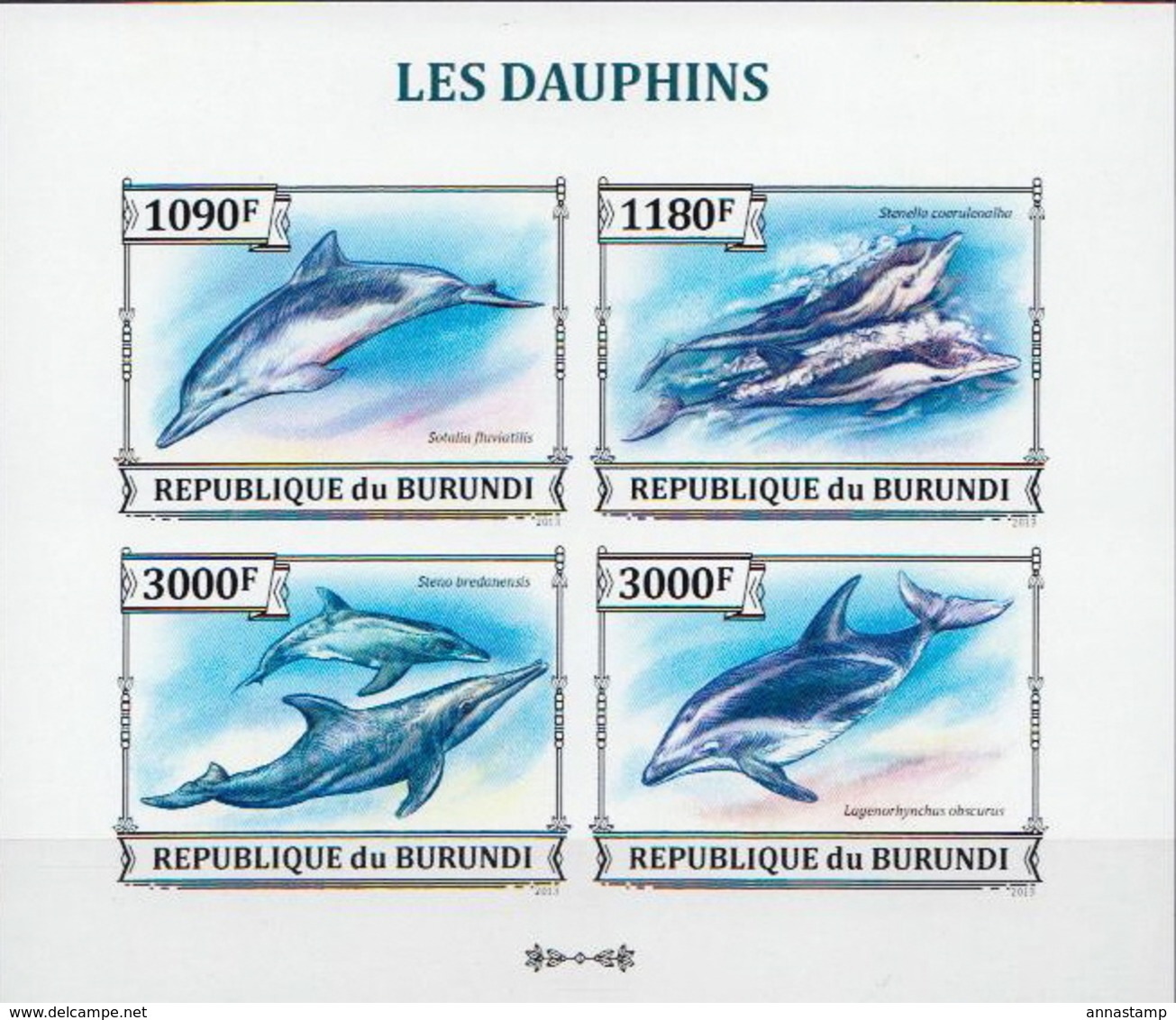 Burundi MNH Dolphins Imperforated Sheetlet And SS - Dolphins