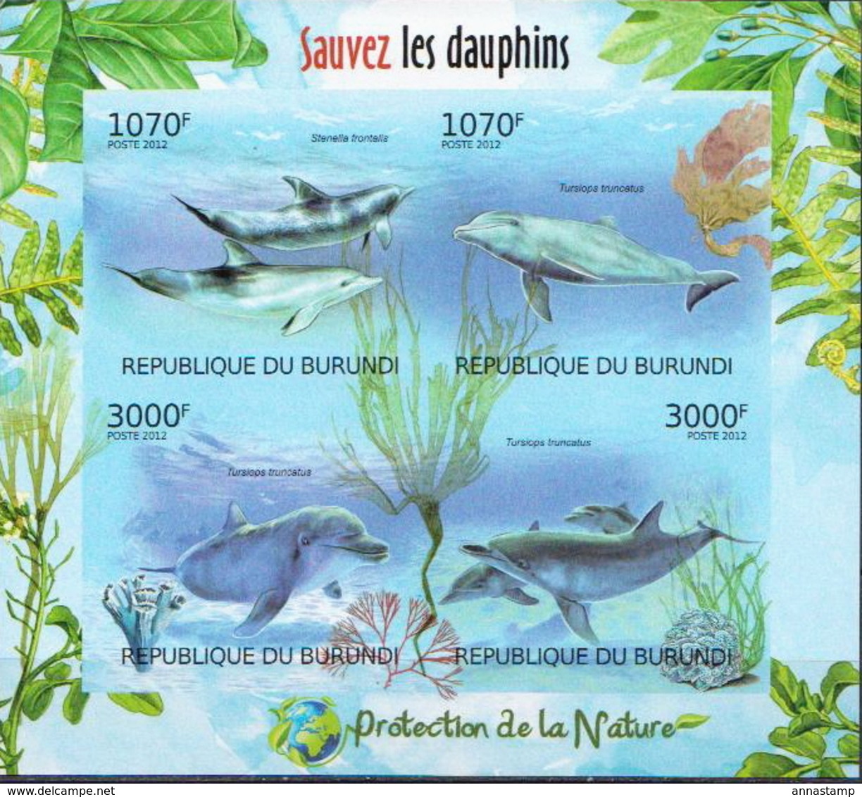 Burundi MNH Dolphins Imperforated Sheetlet And SS - Dolphins