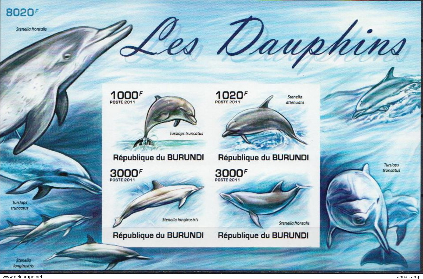 Burundi MNH Dolphins Imperforated Sheetlet - Dolphins