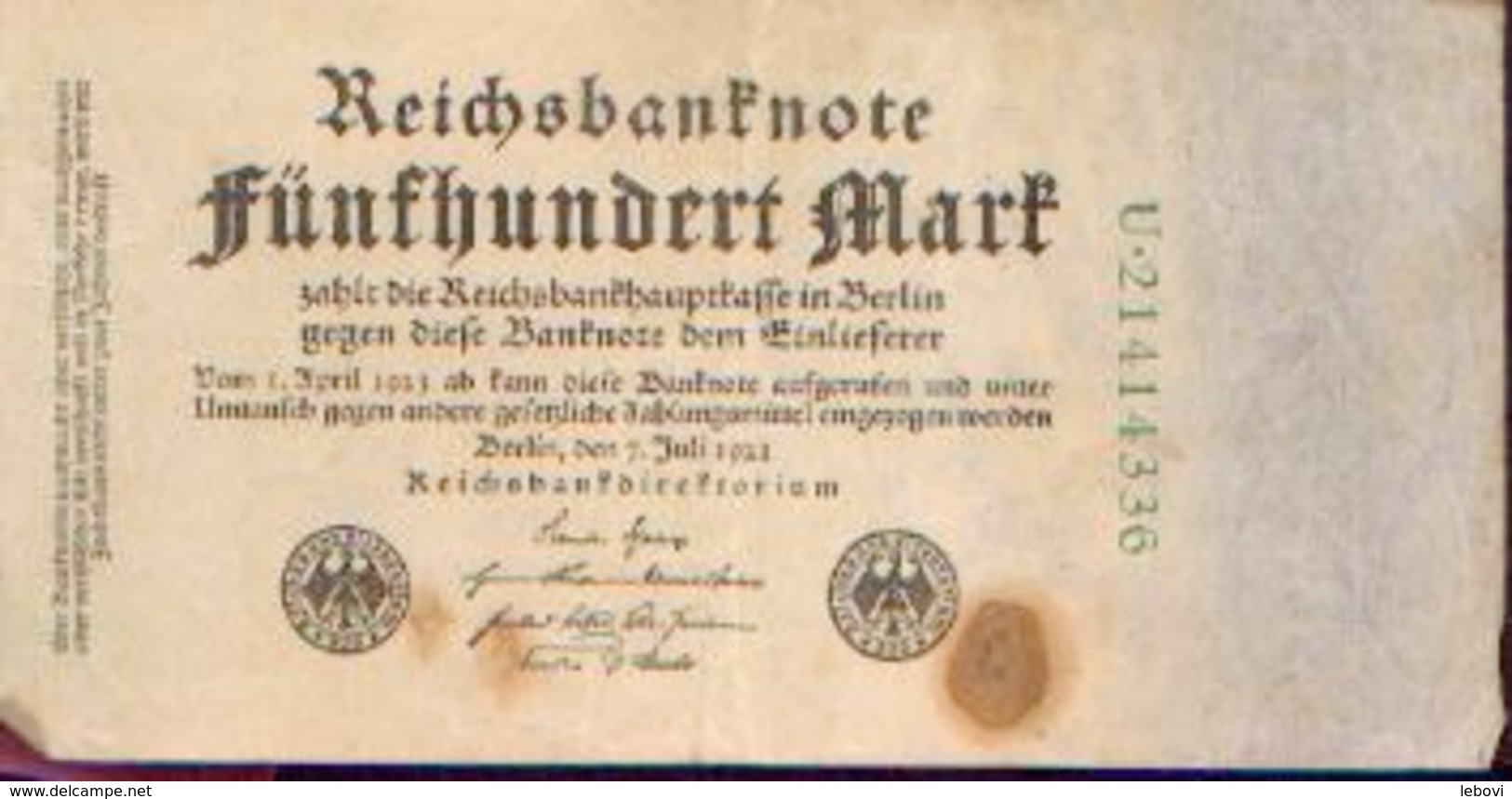 ALLEMAGNE – Reichsbanknote - 500 Mark – 07/07/1922 - 500 Mark