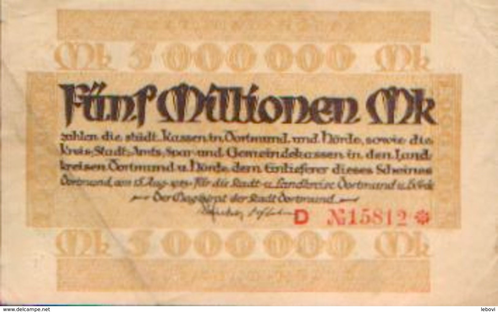 ALLEMAGNE – DORTMUND - HÖRDE - 15/08/1923 – Billet De Nécessité De 5.000.000 Mark - [11] Emissions Locales