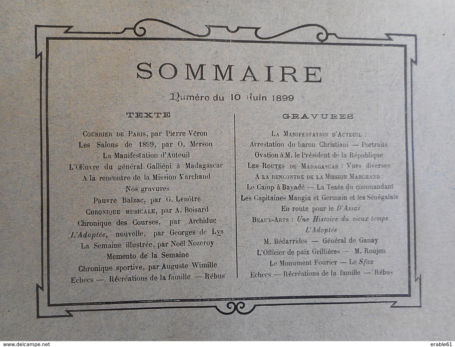 LE MONDE ILLUSTRE 10/06/1899 AUTEUIL BARON CHRISTIANI MADAGASCAR GALLIENI IVONDRO MALVATSAR DJIBOUTI BAYADE  ROBIQUET - 1850 - 1899