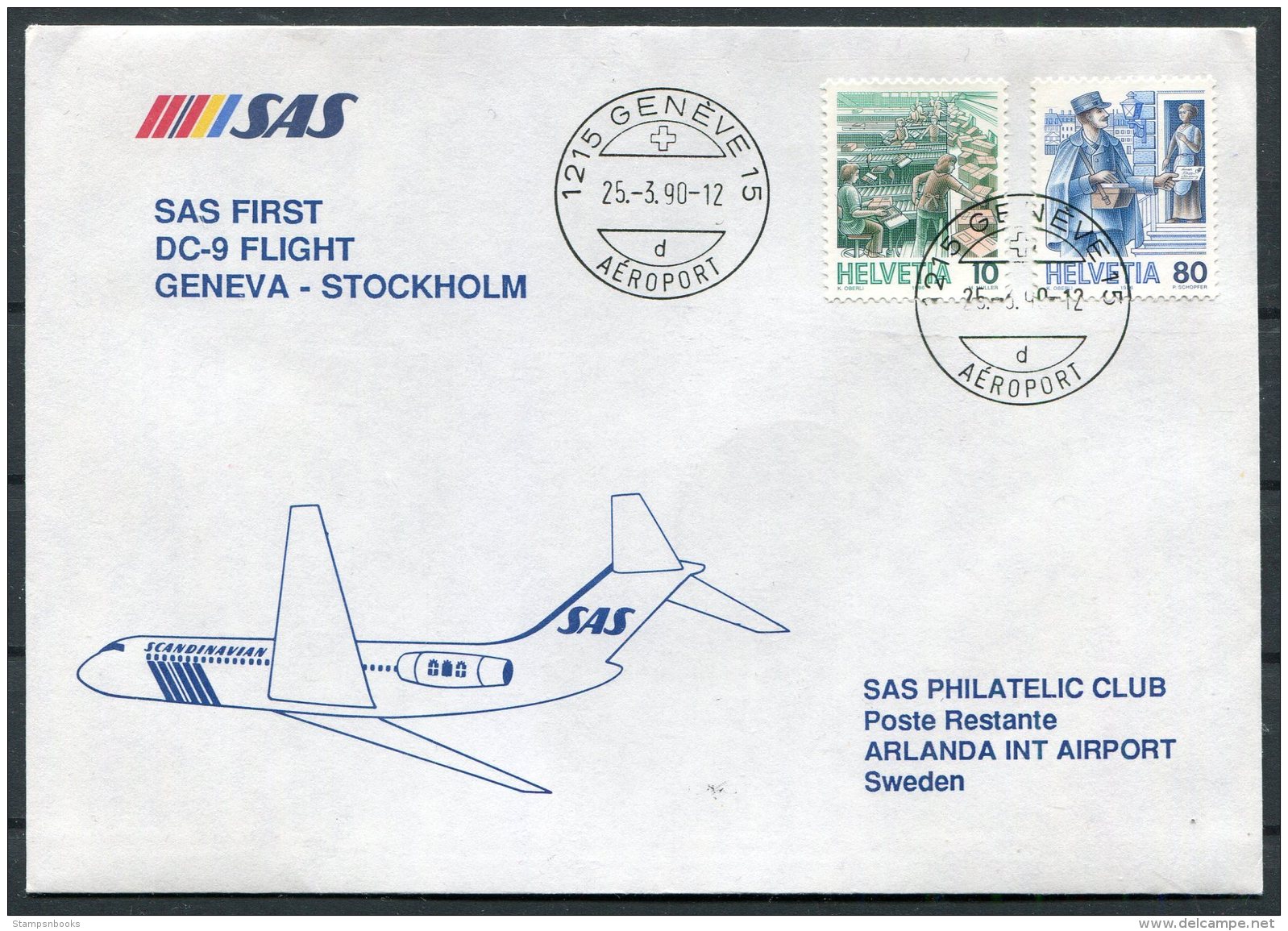 1990 Switzerland Sweden, SAS First Flight Cover Geneva - Stockholm - First Flight Covers