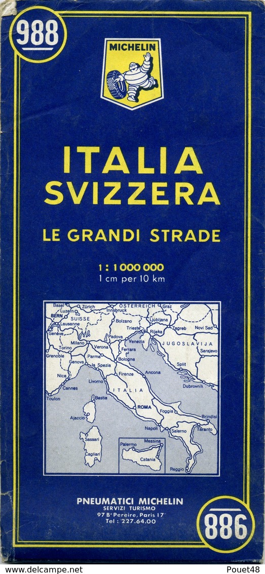 Carte Routière MICHELIN - N° 988 - Italie - Suisse - 1966 - Wegenkaarten