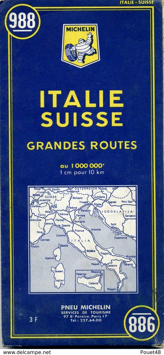 Carte Routière MICHELIN - N° 988 - Italie - Suisse - 1966 - Cartes Routières