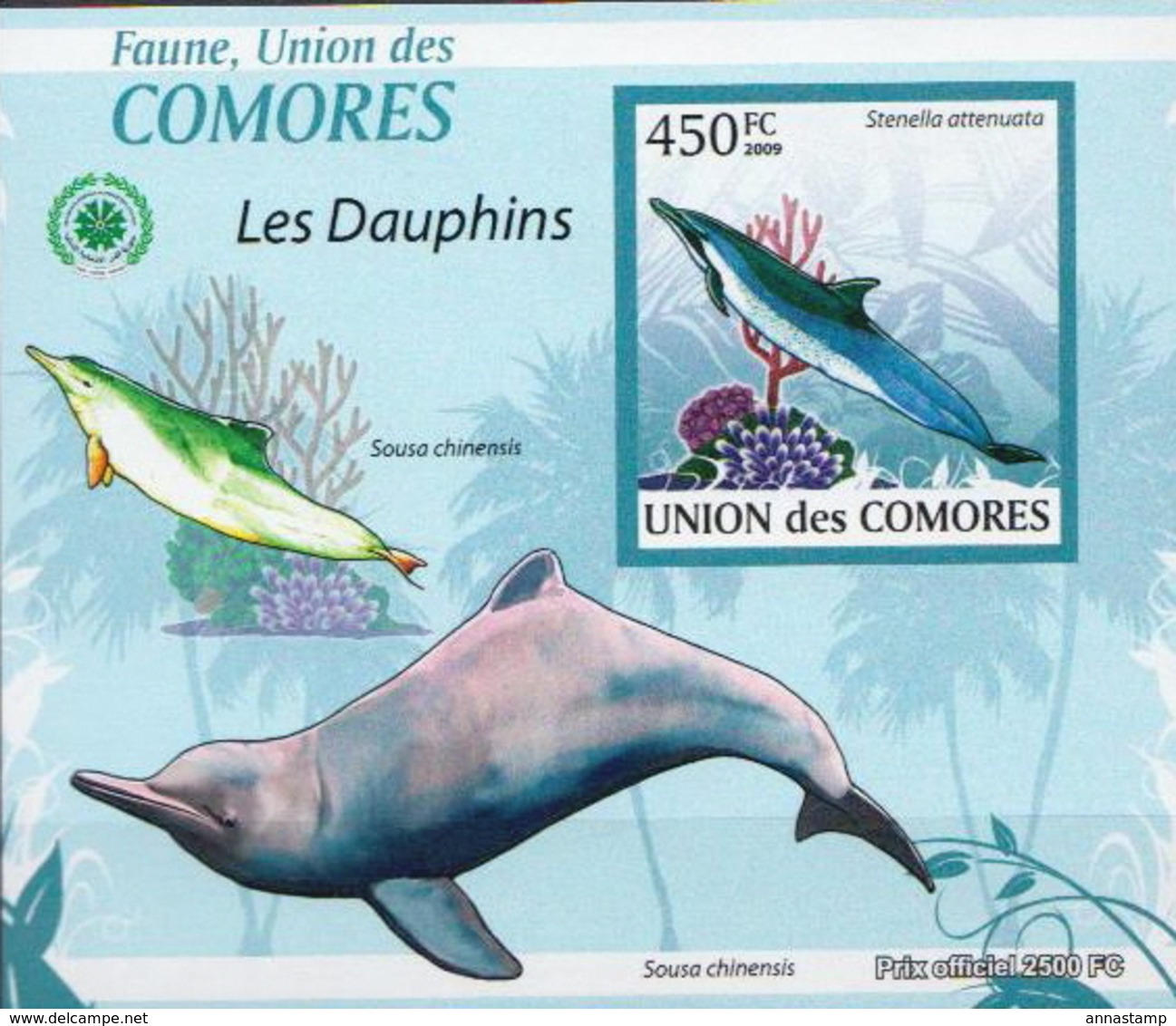 Comores MNH Dolphins Set Of 5 Deluxe Imperforated SSs - Dolphins