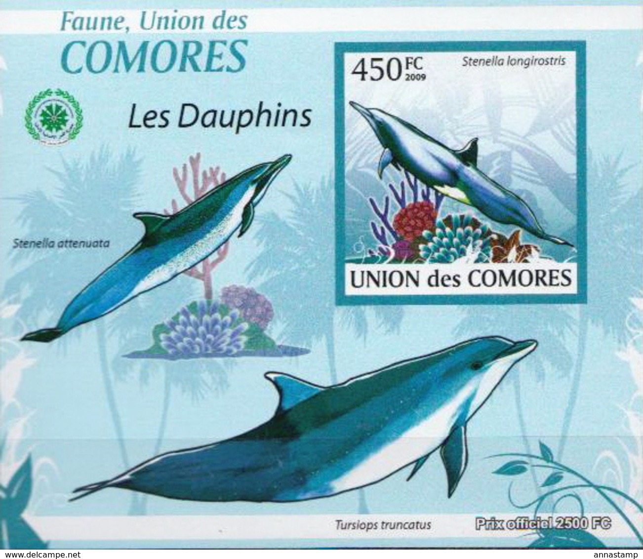 Comores MNH Dolphins Set Of 5 Deluxe Imperforated SSs - Dolphins