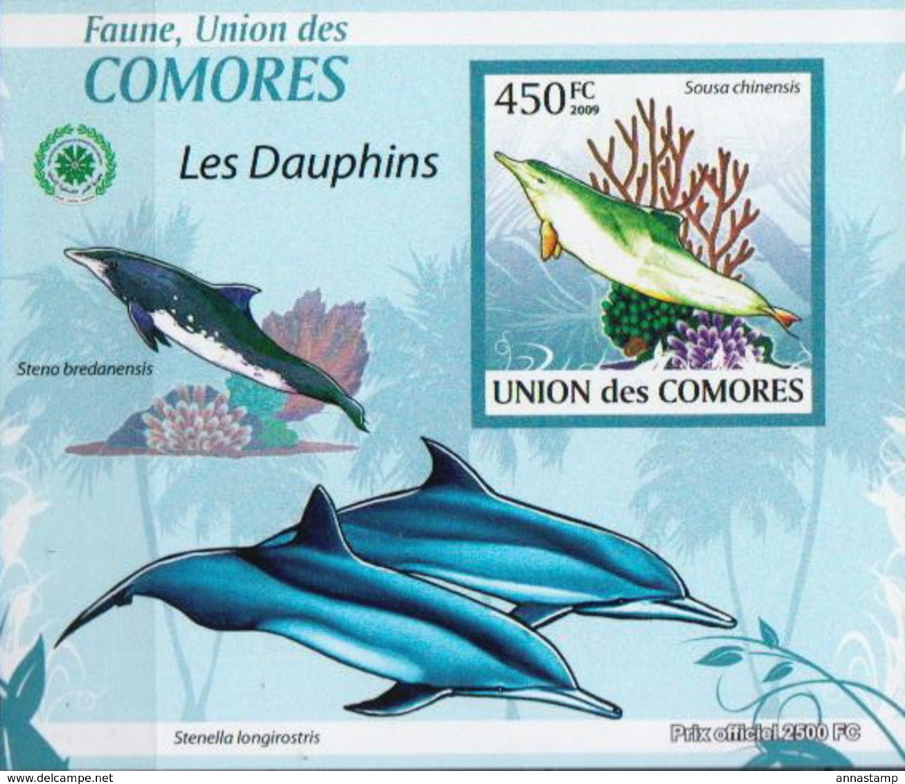 Comores MNH Dolphins Set Of 5 Deluxe Imperforated SSs - Dolphins