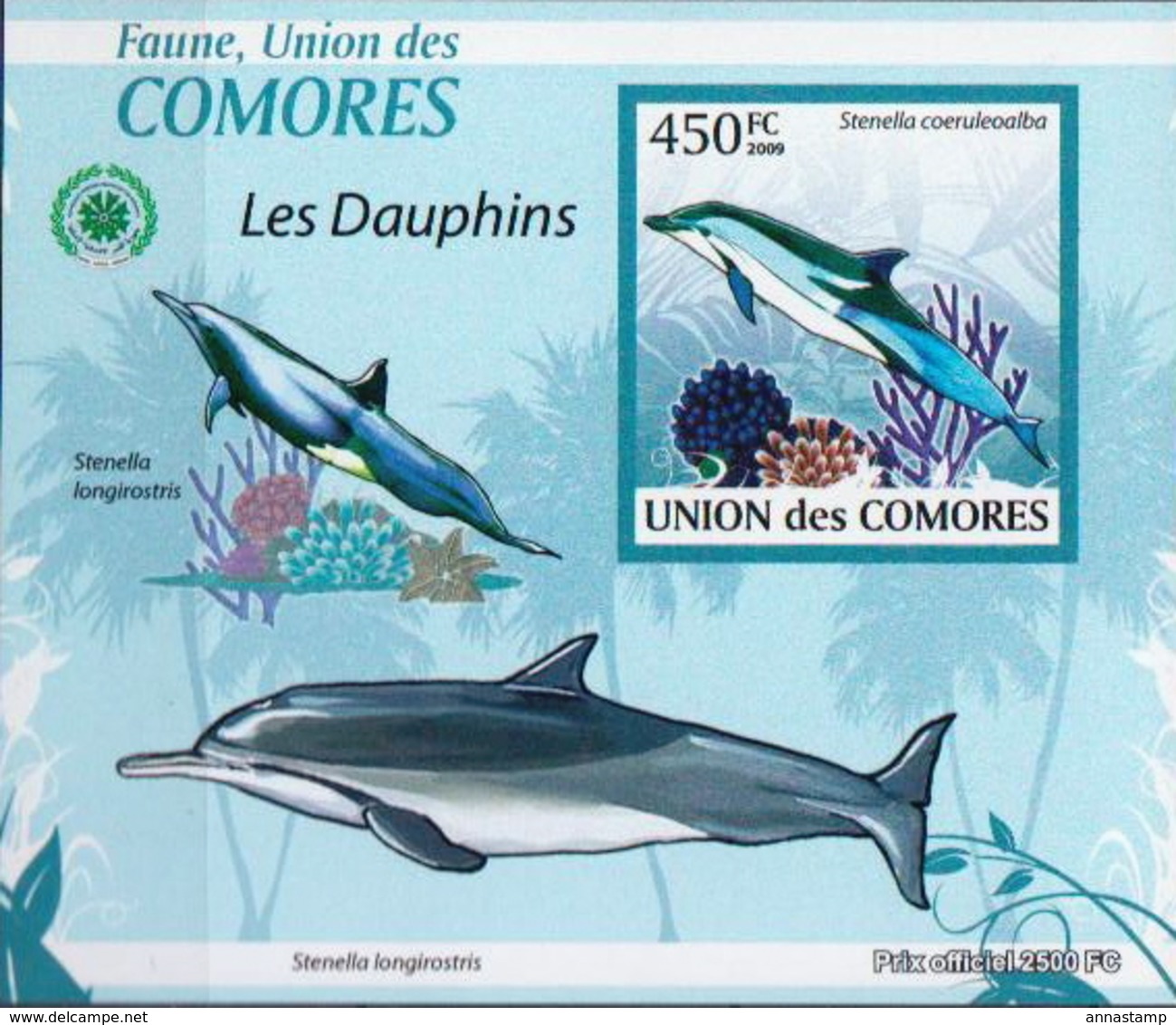 Comores MNH Dolphins Set Of 5 Deluxe Imperforated SSs - Dolphins