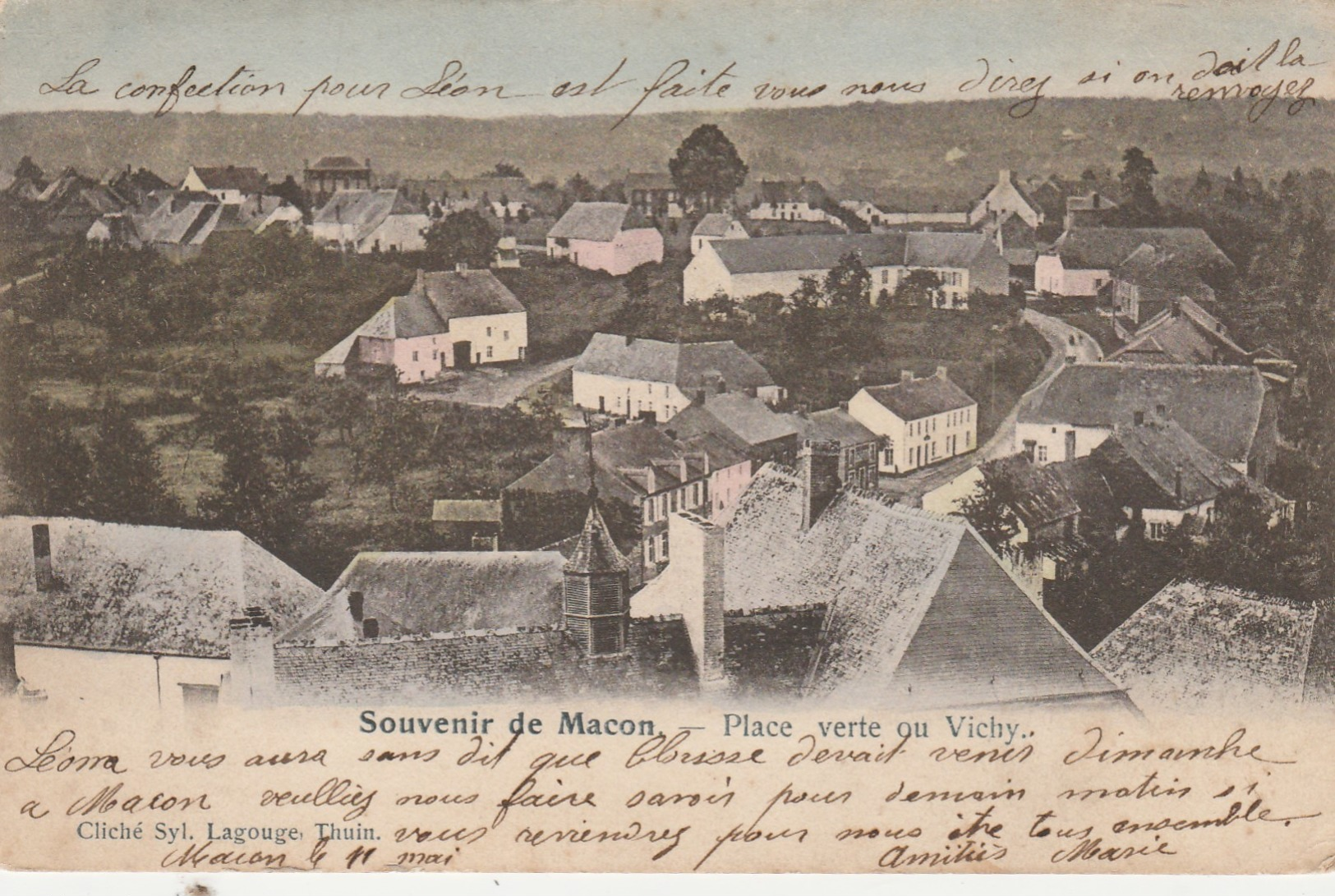 Souvenir De  Macon - Lez - Chimay ,Place Verte Ou Vichy ,COLORISEE - Momignies