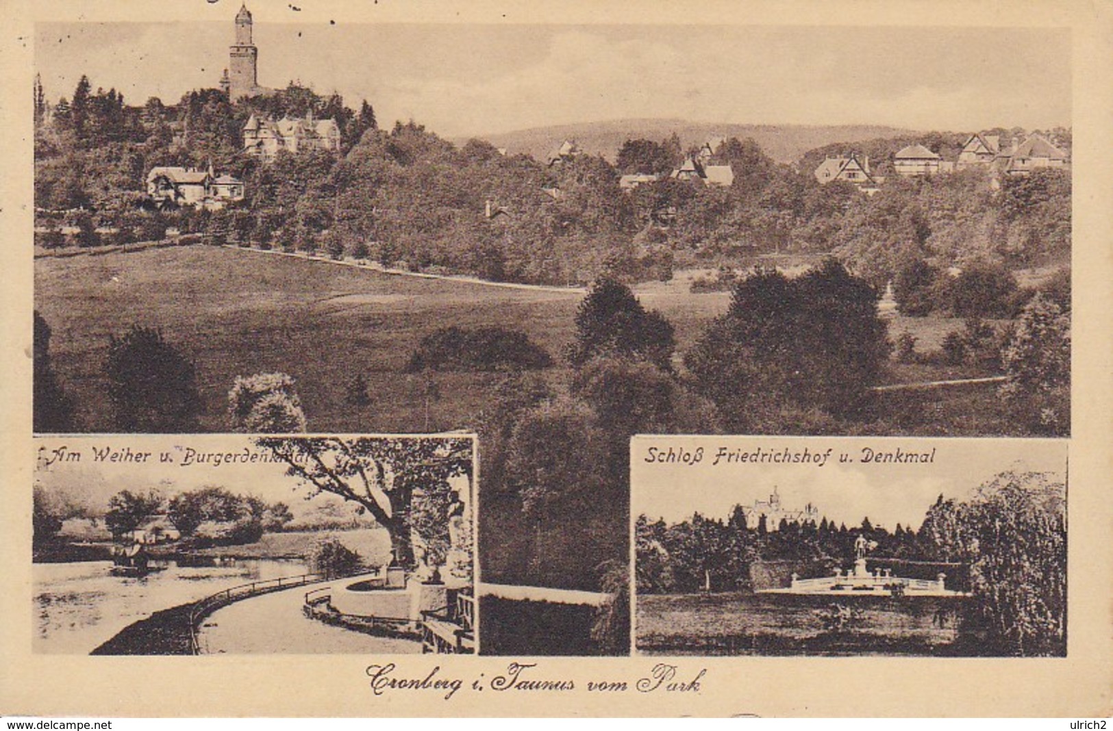 AK Kronberg Cronberg I. Taunus Vom Park - Schloß Friedrichshof Weiher Burgerdenkmal - 1927 (35802) - Kronberg