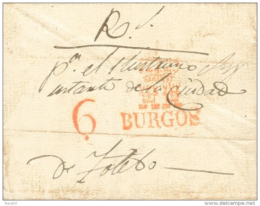 Castilla Y León. Prefilatelia SOBRE.  1834. BURGOS A TOLEDO. Marca BURGOS, En Azul (P.E.14) Edición 2004. MAGNIFICA. - ...-1850 Prefilatelia