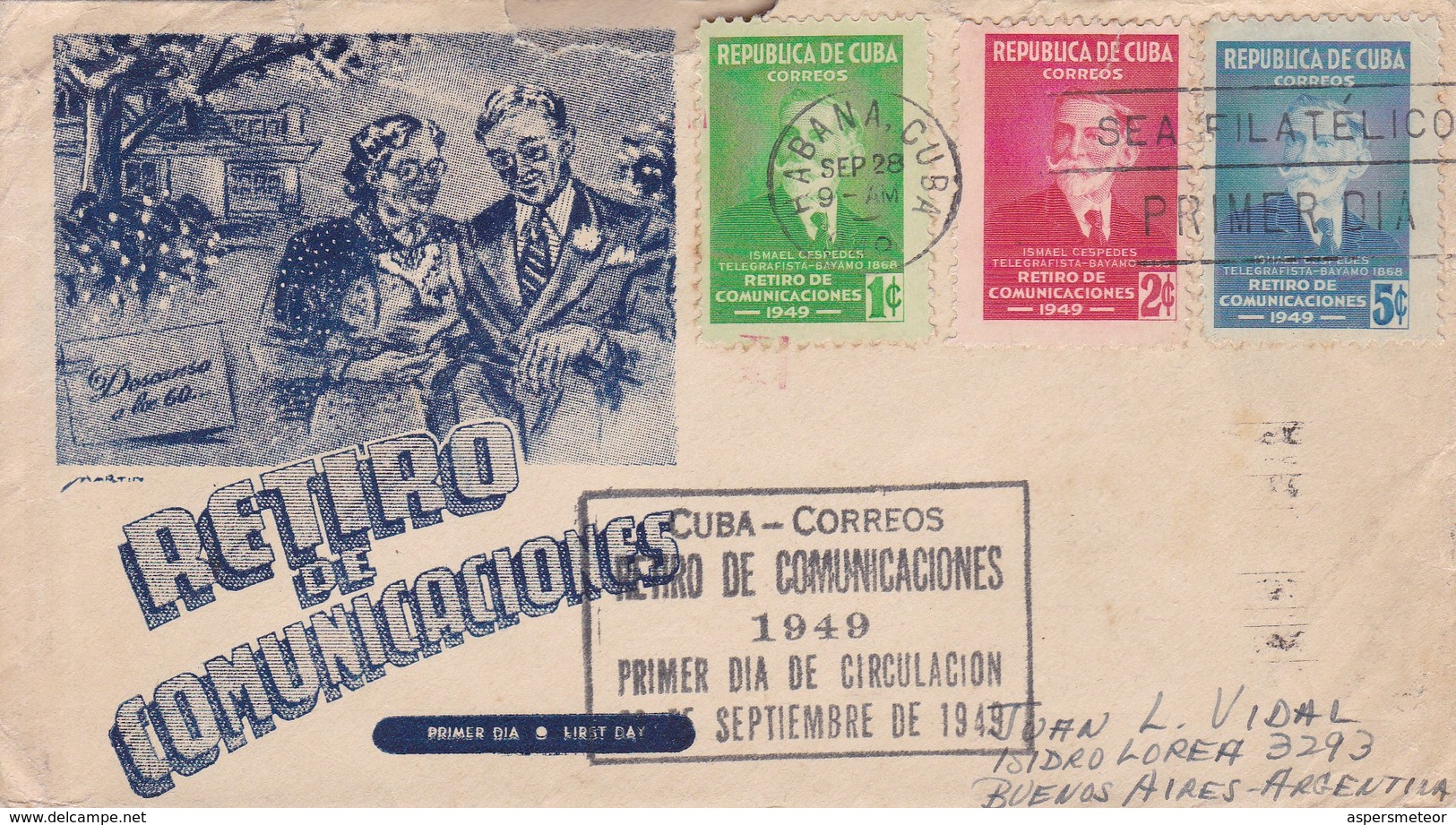 FDC. RETIRO DE COMUNICACIONES. HABANA, CUBA 1949.- BLEUP - FDC