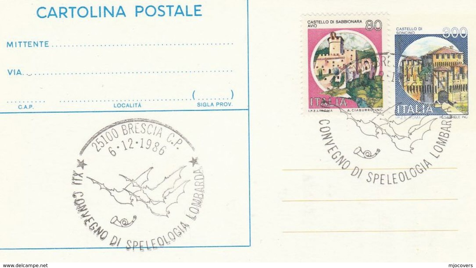 1986 POTHOLING CAVING Convention EVENT COVER BRESCIA Italy Stamps Cover Card Postal Stationery - Other & Unclassified