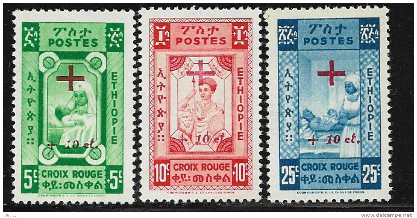 Ethiopia, Scott # B11-3  Mint Hinged 1945 Stamps Surcharged Red Cross And +10c Variety, 1950 - Ethiopia