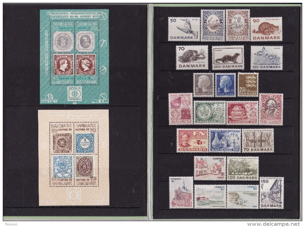 Denmark, 1975 Yearset, Mint In Folder With 2 Rare Hafnia Miniature Sheets, 2 Scans. - Full Years