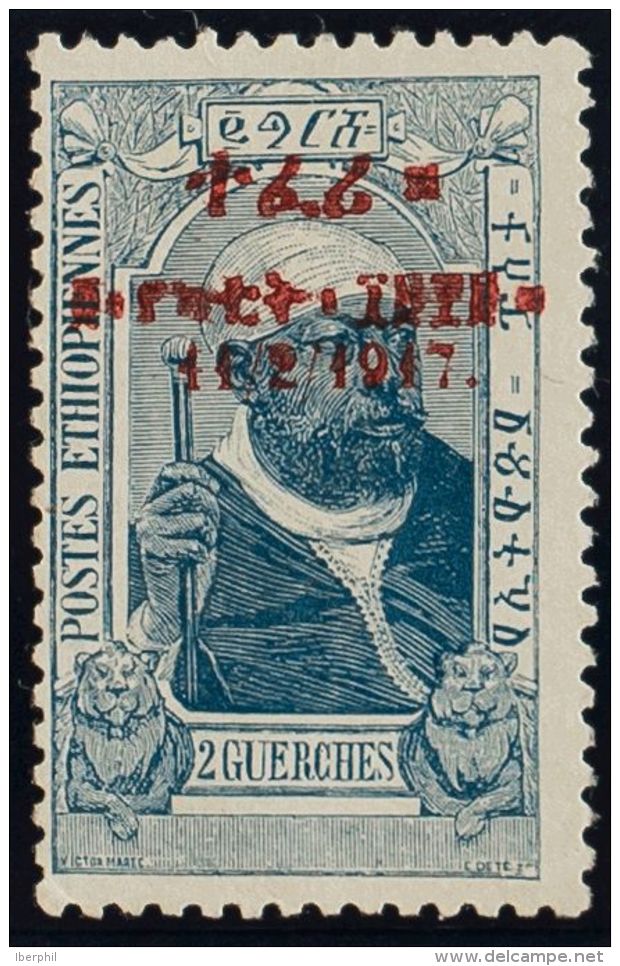 Etiopía  (*)Yv 109a. 1917. 2 G Azul. CAMBIO DE COLOR EN LA SOBRECARGA, En Rojo. MAGNIFICO. Yvert 2018: 100 Euros. - Etiopía