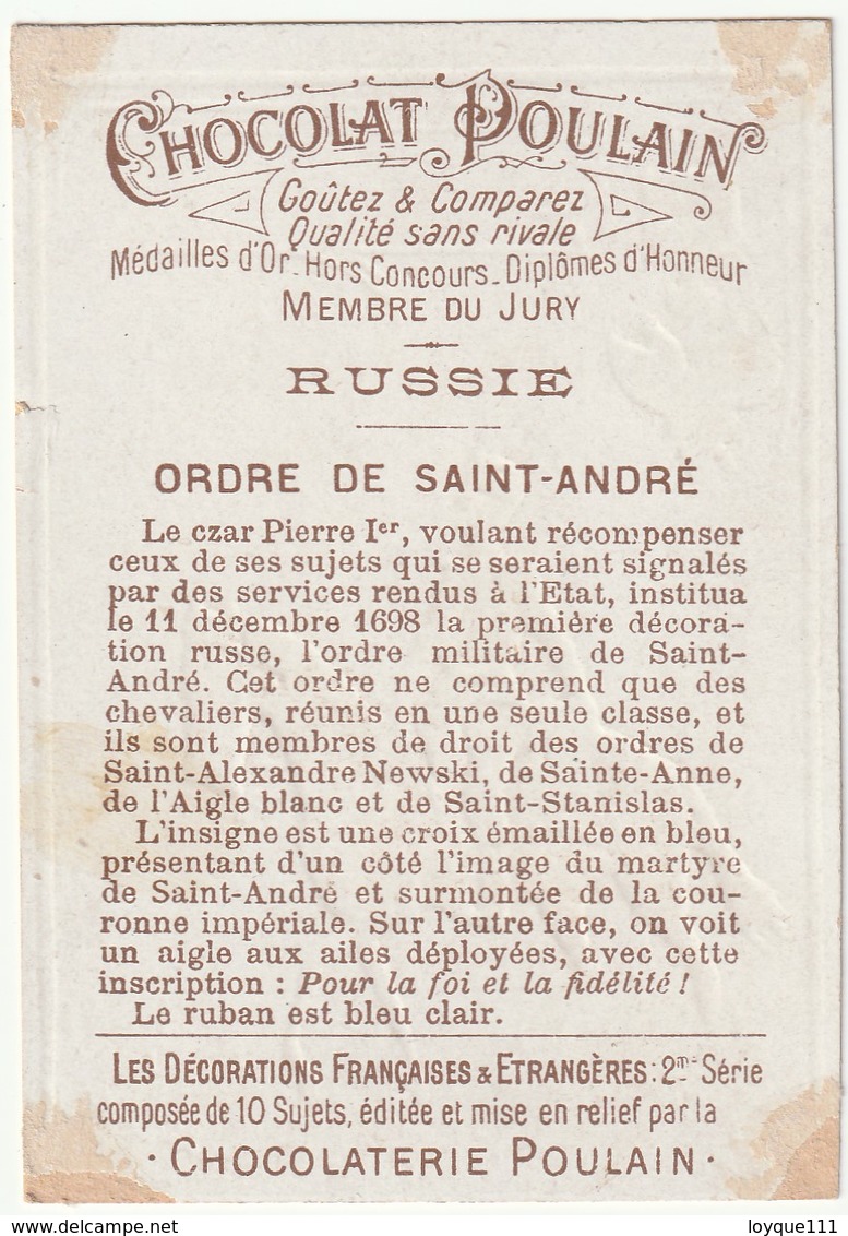 Chromo Chocolat Poulain (les Décorations Françaises Et étrangères) N°5- Russie, Ordre De Saint-andré - Cioccolato