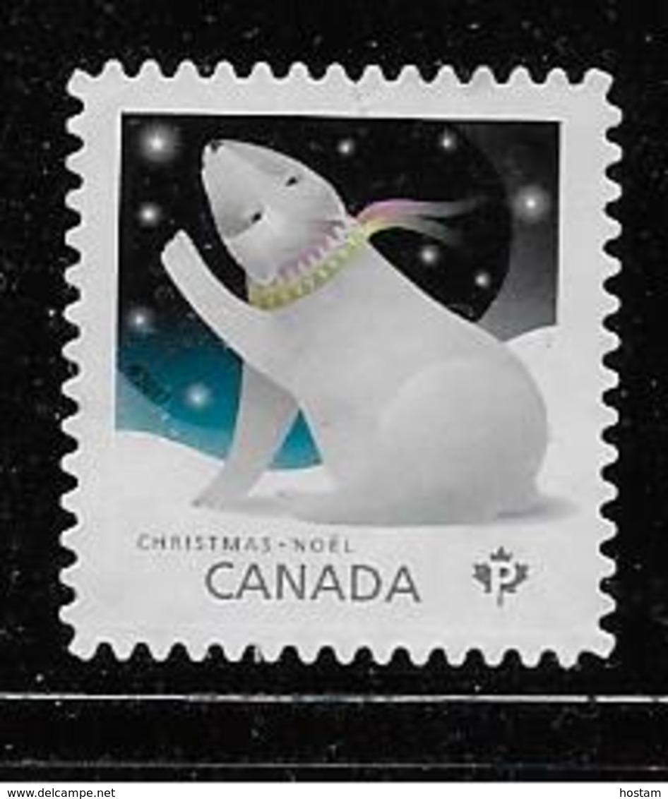 2017, CANADA,  CHRISTMAS :  USED,  POLAR BEAR   "P''  SINGLE FROM BOOKLET - Timbres Seuls