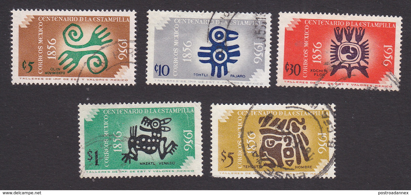 Mexico, Scott #891-893, 895-896, Used, Aztec Designs, Issued 1956 - Mexique