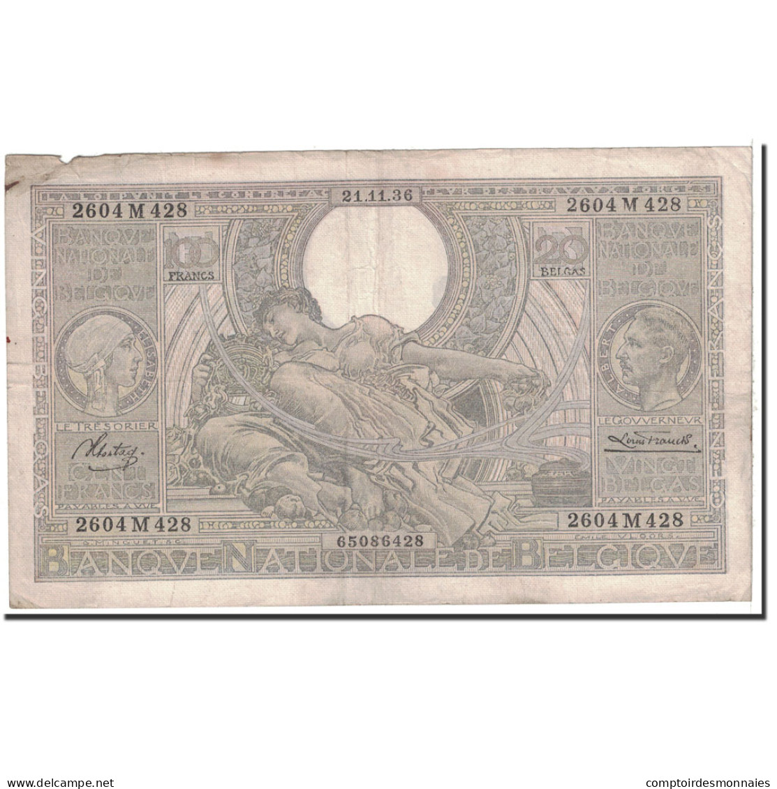 Billet, Belgique, 100 Francs-20 Belgas, 1936, 1936-11-21, KM:107, TTB - 100 Francs & 100 Francs-20 Belgas