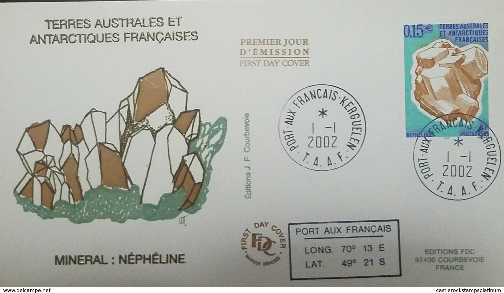 L) 2002 FRENCH SOUTHERN AND ANTARCTIC LANDS, MINERALS, NEPHELINE, NATURE, TAAF, FDC - FDC