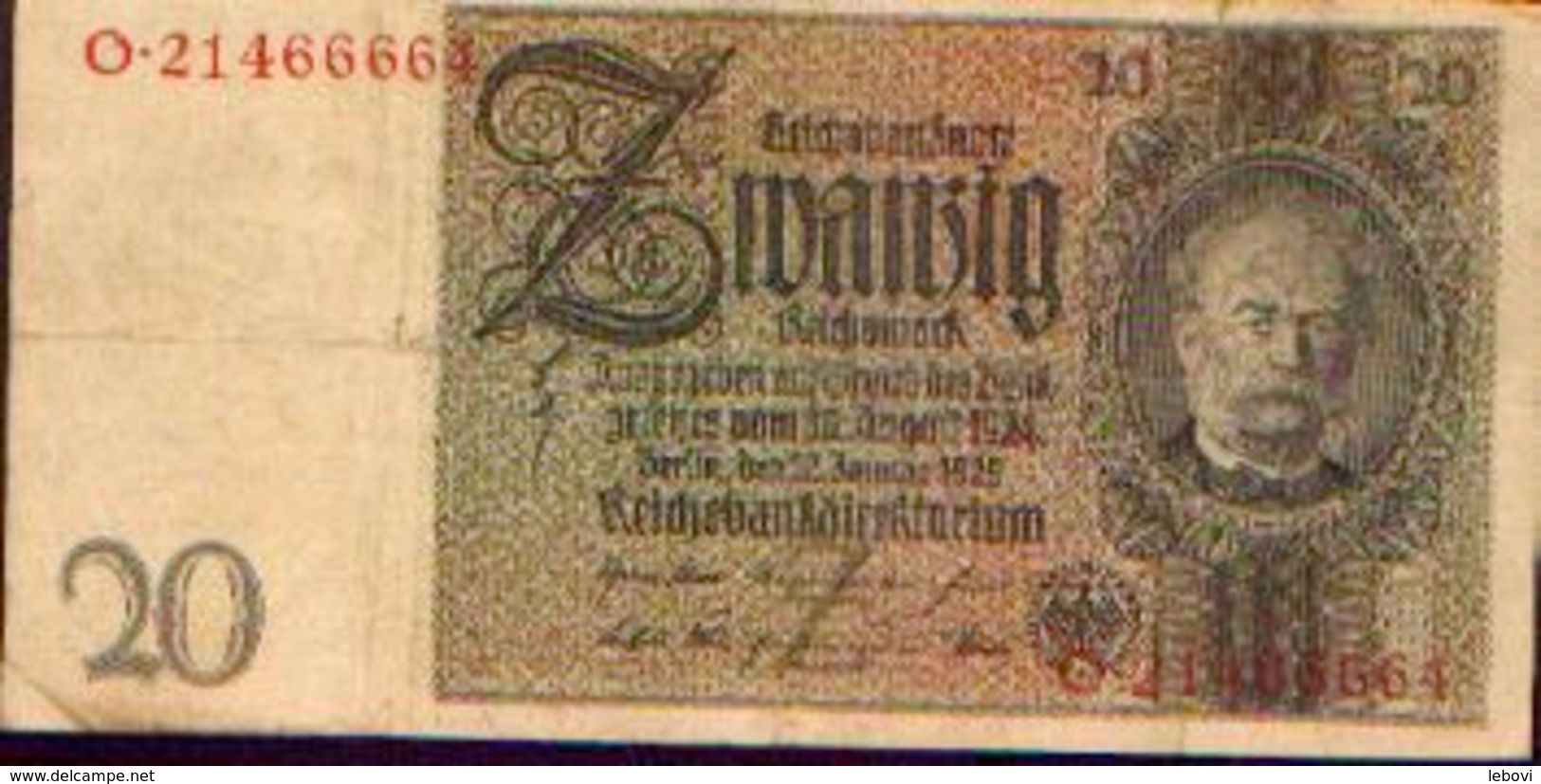 ALLEMAGNE – Reichsbanknote – 20 Reichsmark – 22/01/1929 - 20 Mark