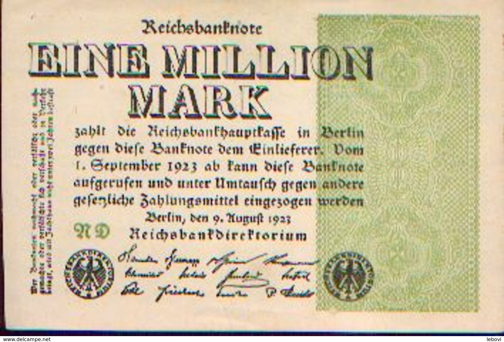 ALLEMAGNE – Reichsbanknote – 1.000.000 Mark – 09/08/1923 - 1 Mio. Mark