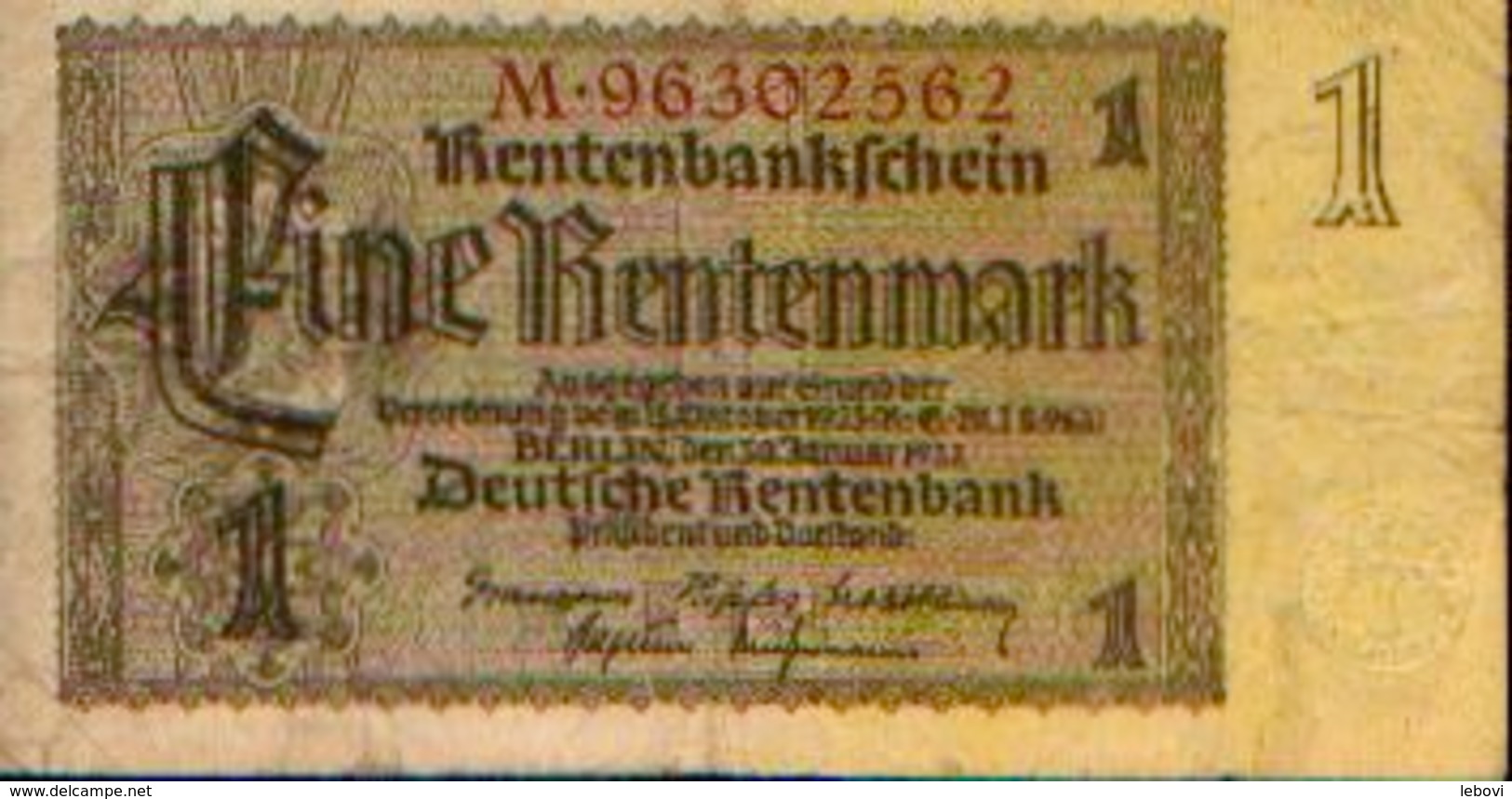 ALLEMAGNE – Rentenbankschein – 1 Rentenmark – 30/01/1937 - 1 Rentenmark