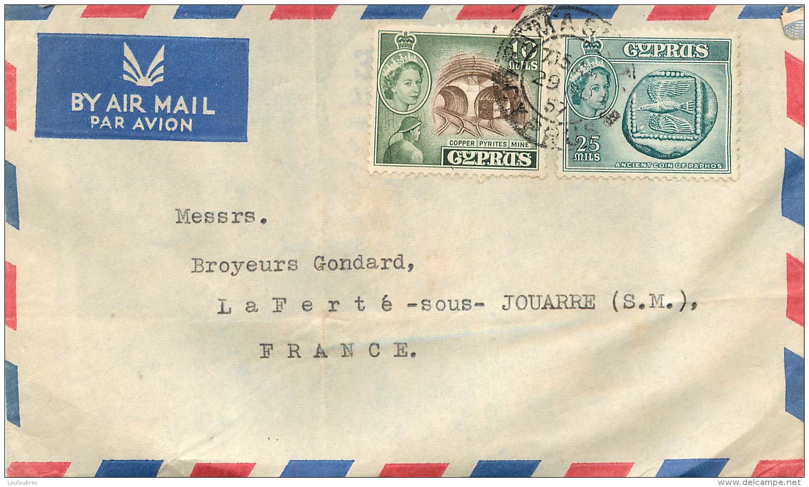 ENVELOPPE CYPRUS CHYPRE FAMAGUSTA COOPERATIVE CAROB MARKETING UNION LTD 1957 - Oblitérés