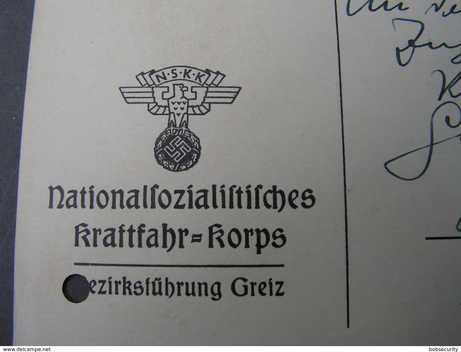 DR Karte Greiz , Kraftfahr Korps .. 1934  Gelocht - Sonstige & Ohne Zuordnung