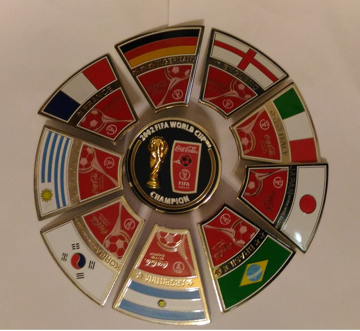 Coca Cola FIFA 2002 Korea/Japan World Cup Football COMPLETE Set Of 10 Pin (include England Germany Brazil Italy France) - Coca-Cola