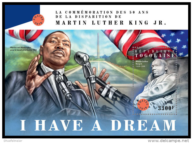 TOGO 2018 MNH** Martin Luther King Jr. S/S - OFFICIAL ISSUE - DH1828 - Martin Luther King