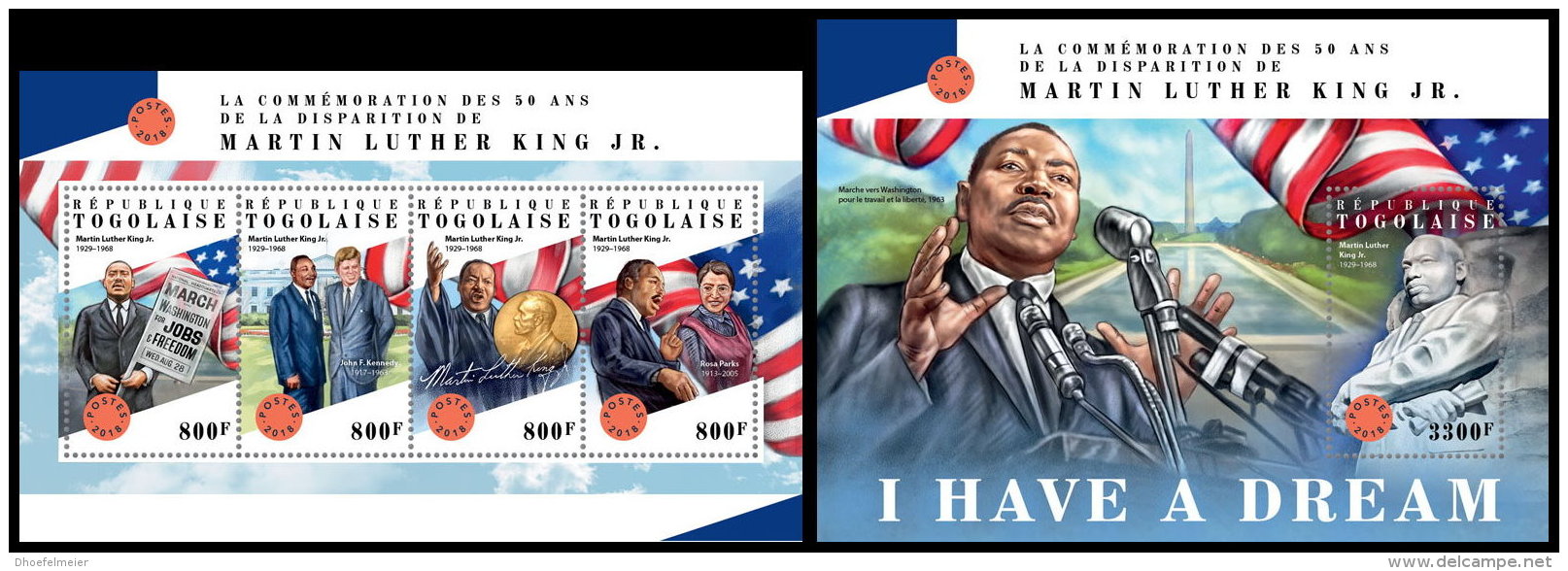 TOGO 2018 MNH** Martin Luther King Jr. M/S+S/S - OFFICIAL ISSUE - DH1828 - Martin Luther King