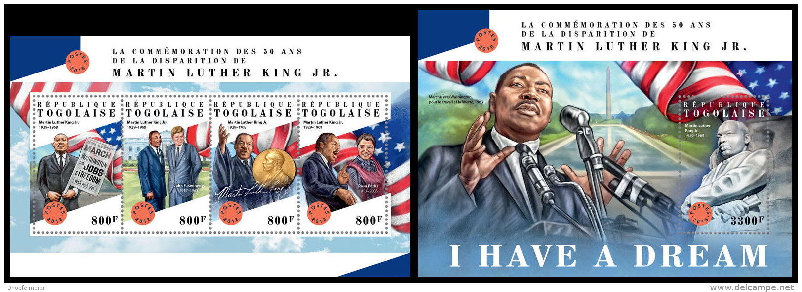 TOGO 2018 MNH** Martin Luther King Jr. M/S+S/S - IMPERFORATED - DH1828 - Martin Luther King