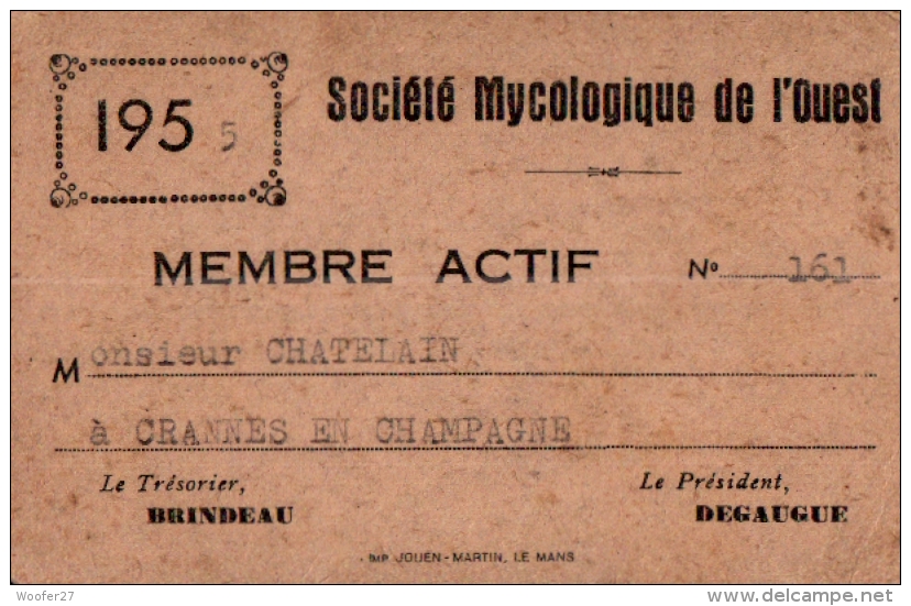 CRANNES EN CHAMPAGNE , Société Mycologique De L'ouest , Année 1955 - Non Classés