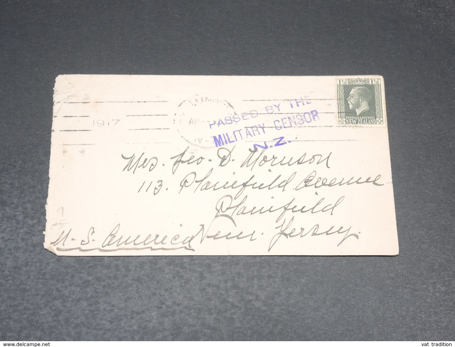 NOUVELLE ZÉLANDE - Enveloppe Pour Les Etats Unis En 1917 Avec Contrôle Postal - L 20499 - Cartas & Documentos