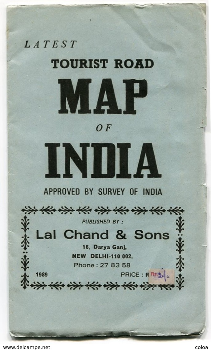 Inde Tourist Road Map Of India 1988 - Cartes Routières