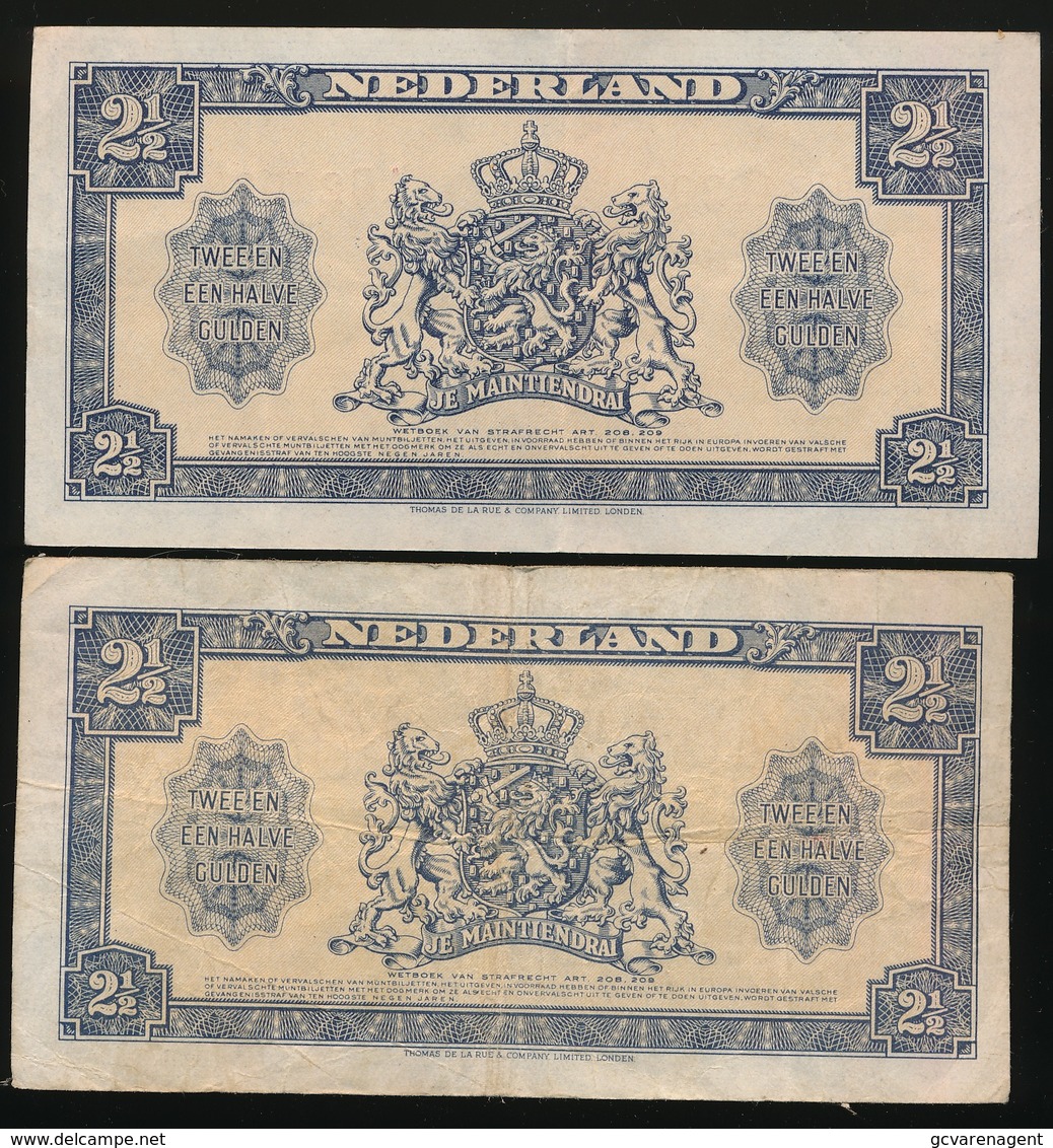 2 BILJETTEN TWEE EN EEN HALVE GULDEN 1945 - 2 AFBEELDINGEN - 2 1/2 Gulden