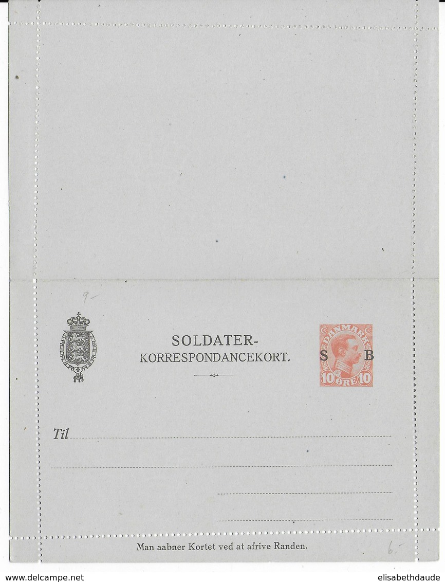 DANEMARK - 1915 - CARTE-LETTRE ENTIER UTILISEE POUR LA POSTE MILITAIRE  "SOLDATER-KORRESPONDANCEKORT" NEUVE - Postwaardestukken