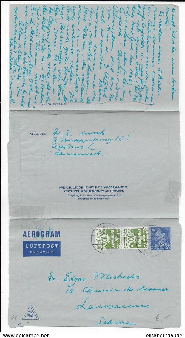 DANEMARK - 1965 - LETTRE ENTIER AEROGRAMME De AARHUS => LAUSANNE (SUISSE) - Interi Postali