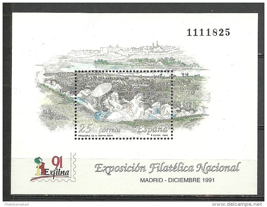 ESPAÑA- HOJITA BLOQUE EXPOSICION FILATELIACA NACIONAL -MADRID-DICIEMBRE 1991 (N.1.C.07.18) - Fogli Ricordo