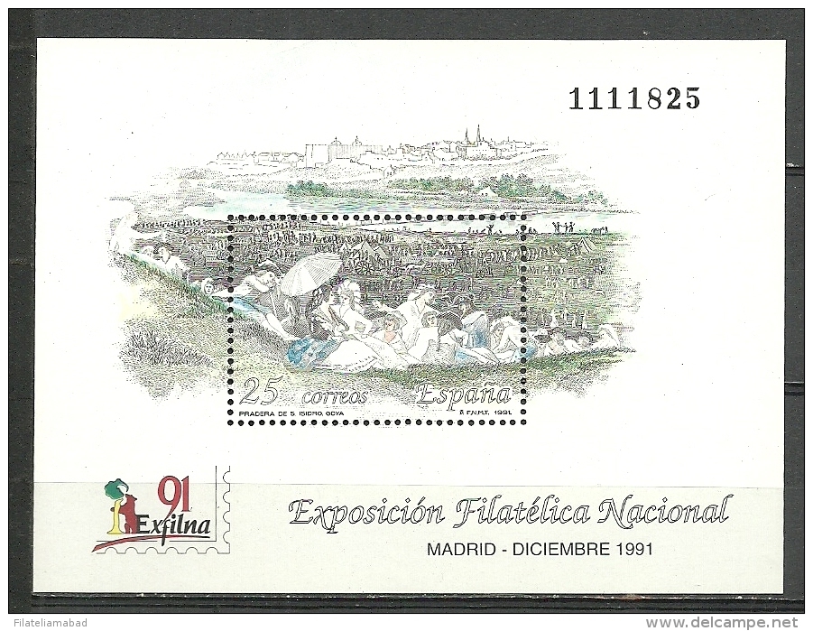 ESPAÑA- HOJITA BLOQUE EXPOSICION FILATELIACA NACIONAL -MADRID-DICIEMBRE 1991 (N.1.C.07.18) - Souvenirbögen