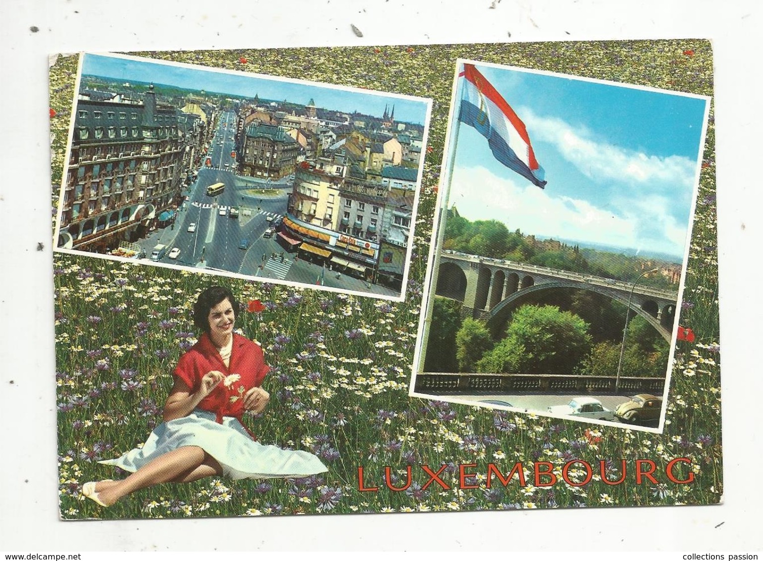 Mo , Cp , LUXEMBOURG ,multi Vues , Av. De La Liberté , Pont Adolphe , Voyagée 1964 , Pin Up - Luxembourg - Ville