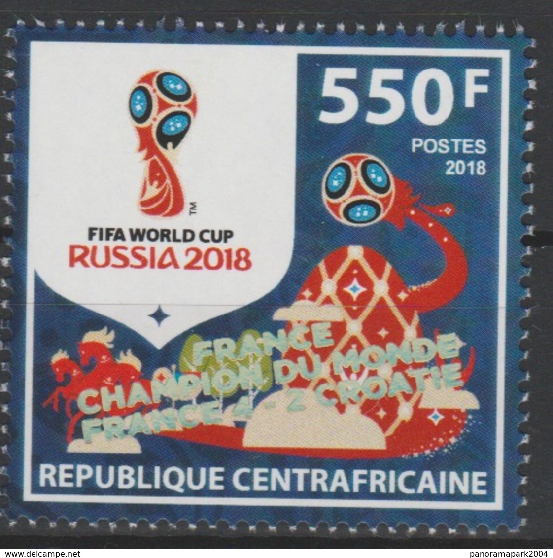 Centrafrique 2018 Surch. Ovpt. "FRANCE CHAMPION" FIFA World Cup WM Coupe Du Monde Russie Russia Football Fußball Soccer - 2018 – Russia