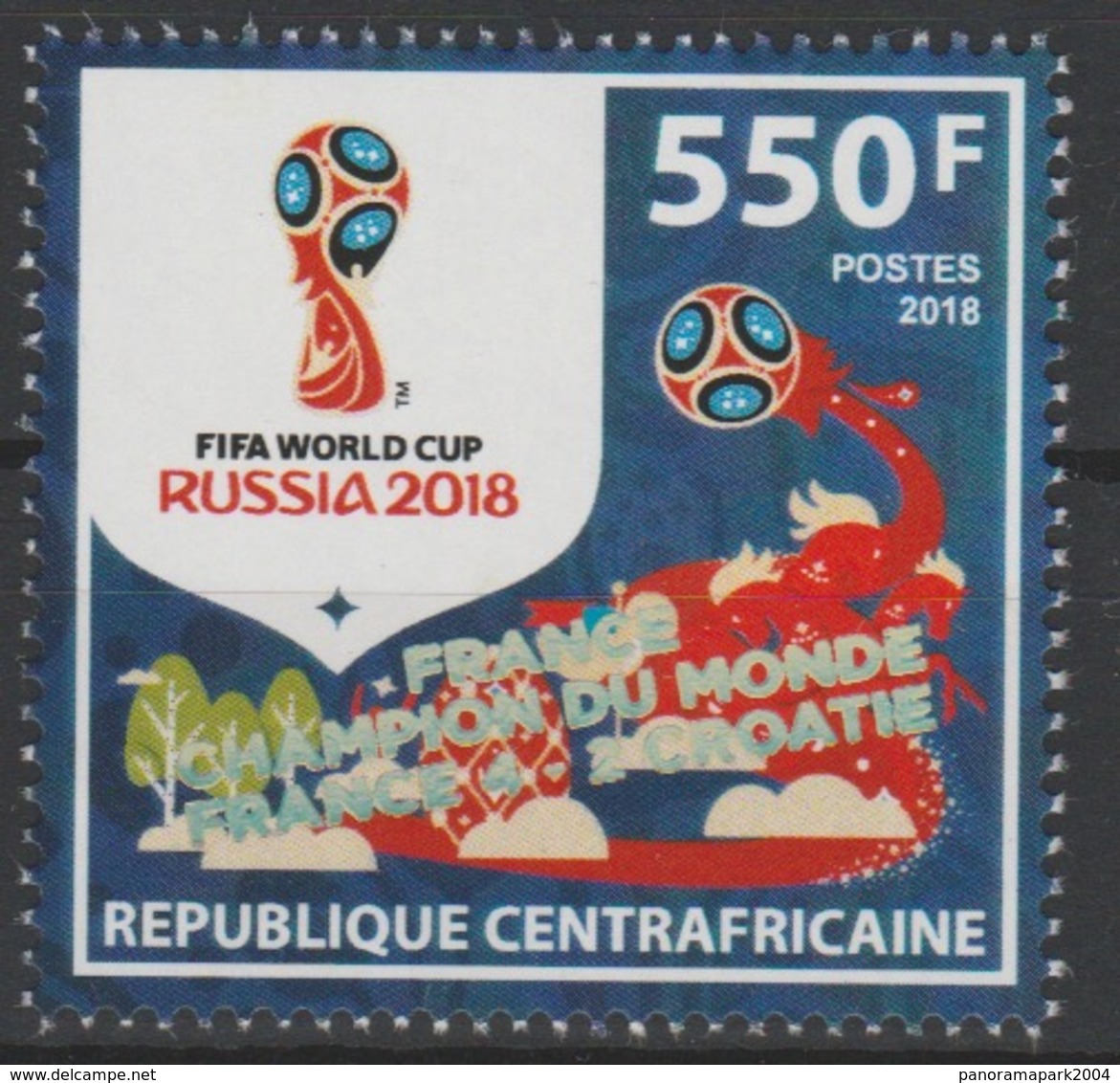 Centrafrique 2018 Surch. Ovpt. "FRANCE CHAMPION" FIFA World Cup WM Coupe Du Monde Russie Russia Football Fußball Soccer - 2018 – Russland