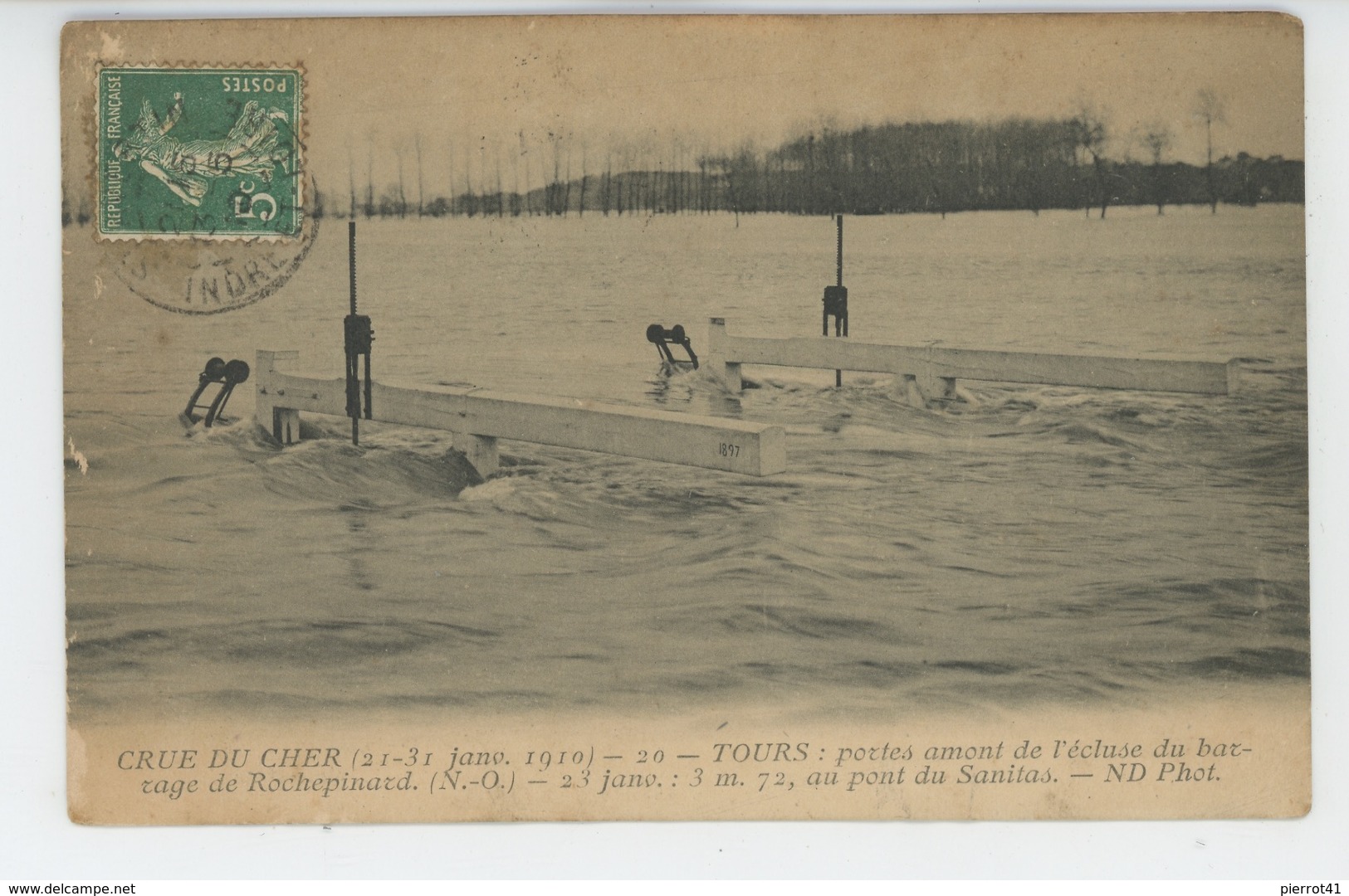 TOURS - CRUE DU CHER (1910) - Portes Amont De L'Ecluse Du Barrage De ROCHEPINARD - Tours