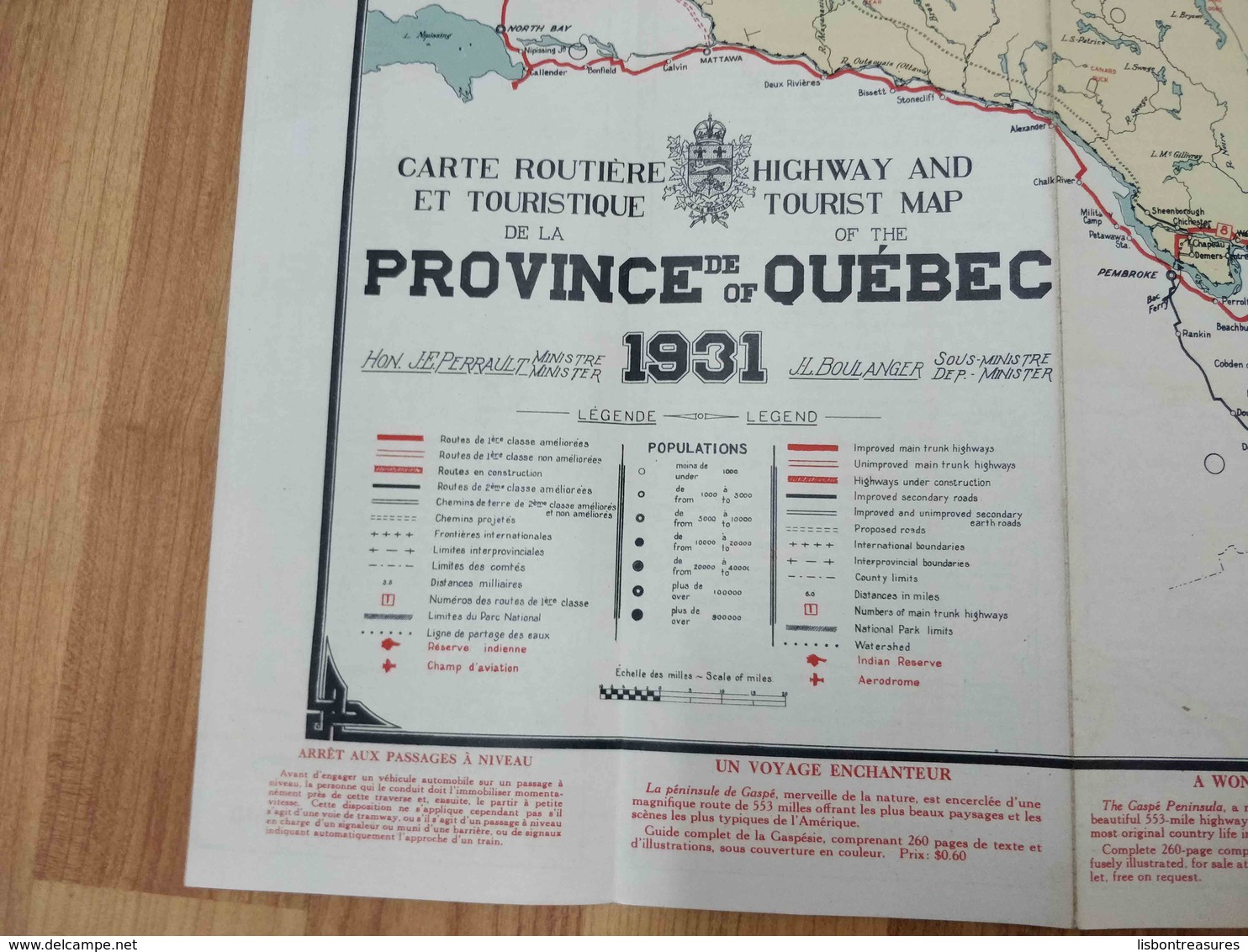 VINTAGE QUEBEC CANADA HIGHWAY AND TOURIST MAP 1931