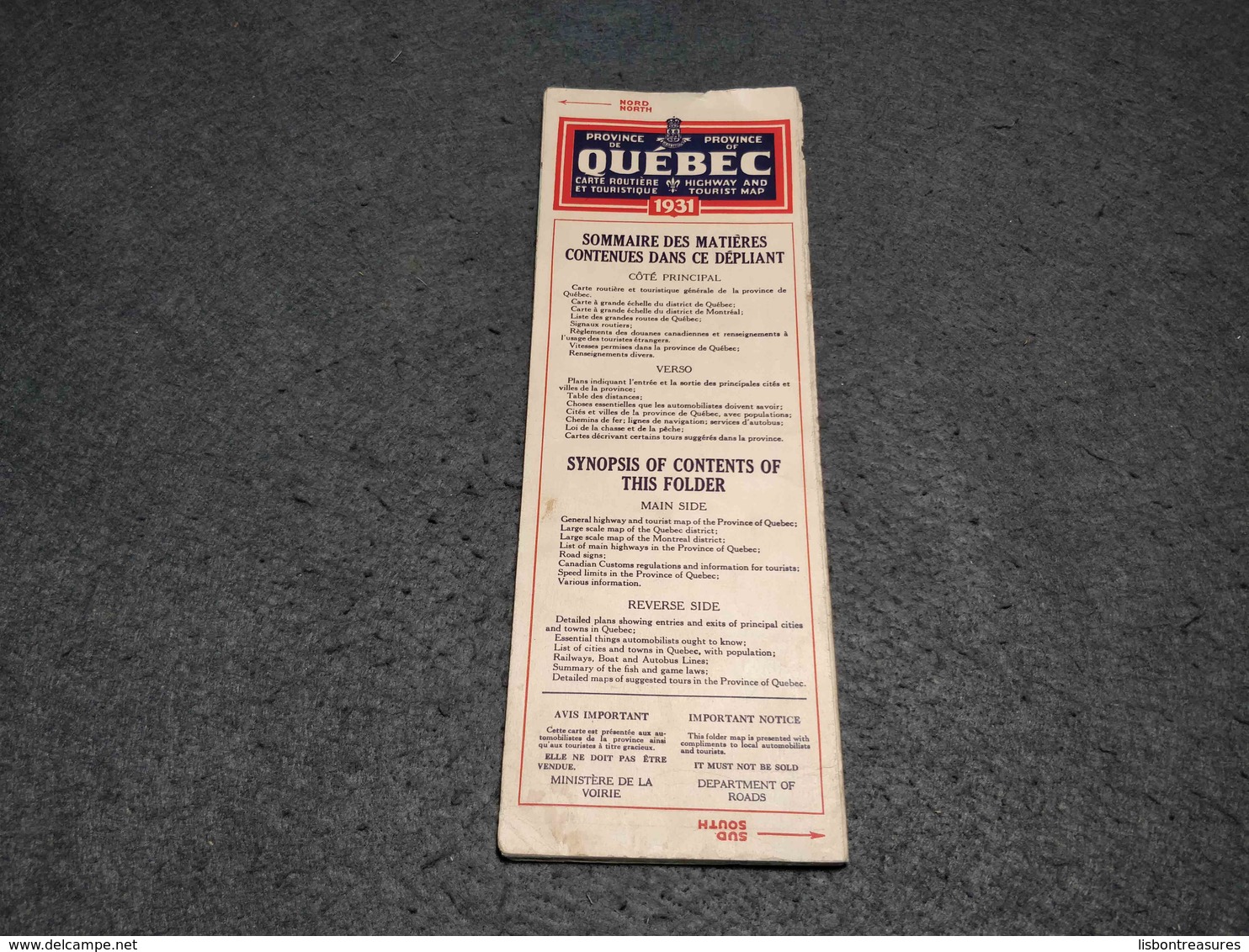 VINTAGE QUEBEC CANADA HIGHWAY AND TOURIST MAP 1931