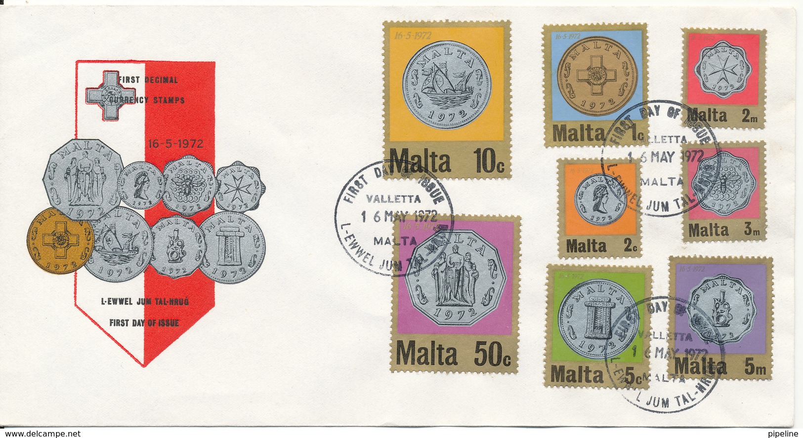 Malta FDC 16-5-1972 Old Coins  Complete Set With Cachet - Malte